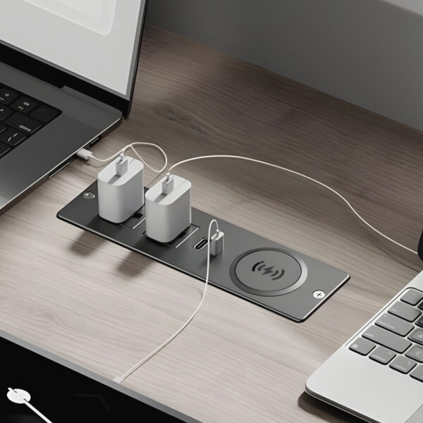 Regleta de alimentación empotrada con cargador inalámbrico de 15W